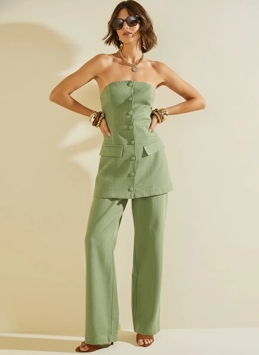 Calça Morena Rosa Reta Alta Verde
